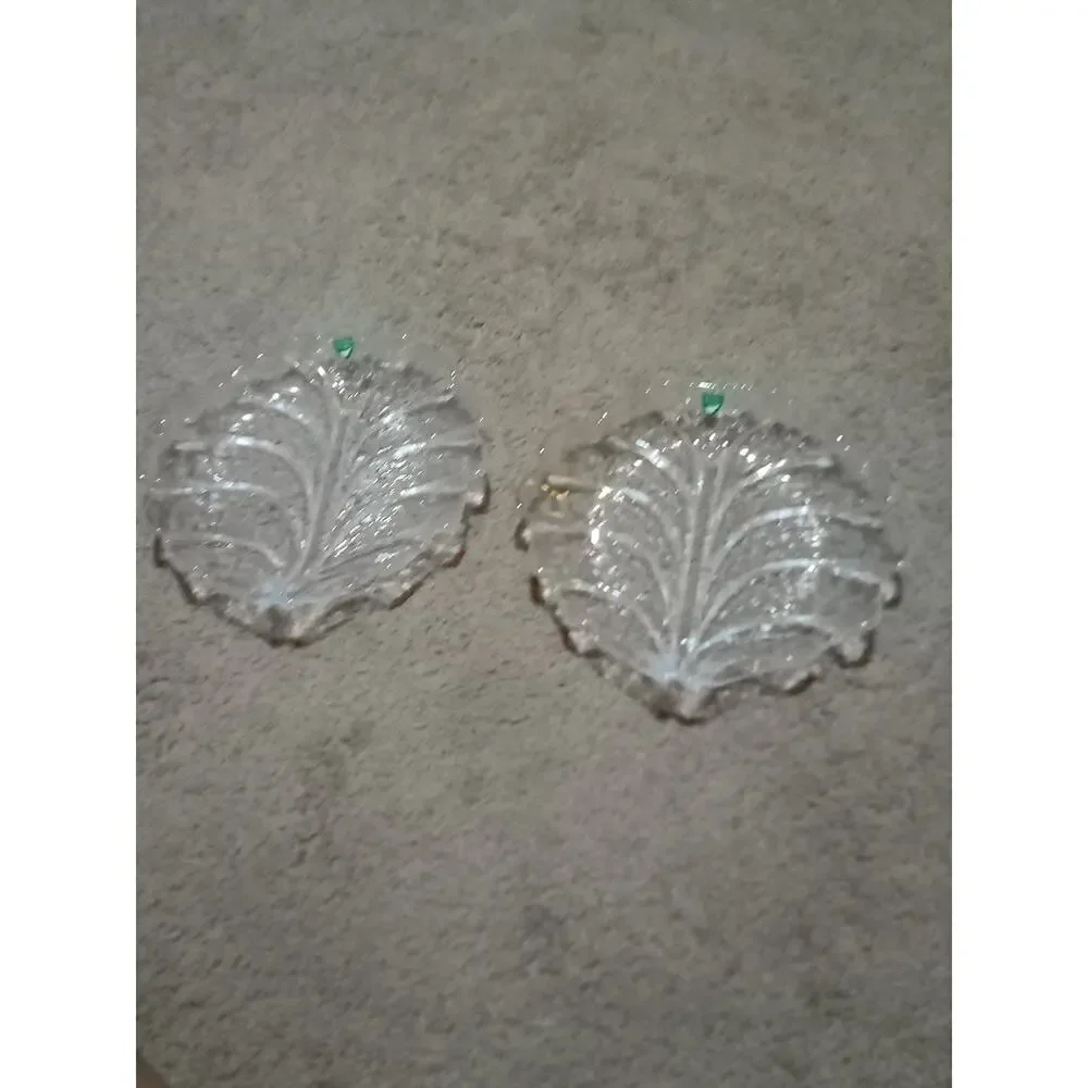 2 Vintage Orrefors Sweden 7.5 Eden Leaf Crystal Dishes , Never Used